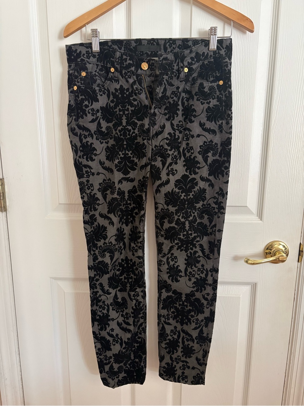 7 For All Mankind Gray Jeans with Black Damask Flock